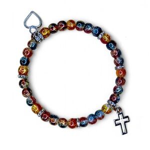 Multicolor Beaded Bracelet with Cross Charm